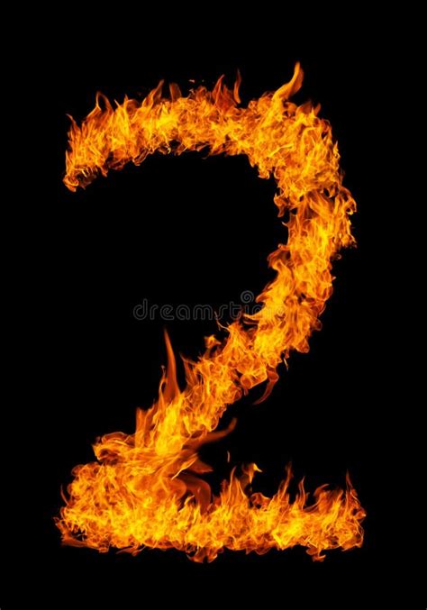 Number 2 Font In Burning Fire Isolated On Dark Background For Numeric