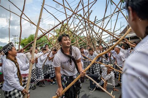 Balinese Men Form Pyramid Long Wooden Editorial Stock Photo Stock
