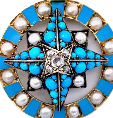 Victorian Compass Windrose Diamond 15k Gold Oriental Pearl Turquoise