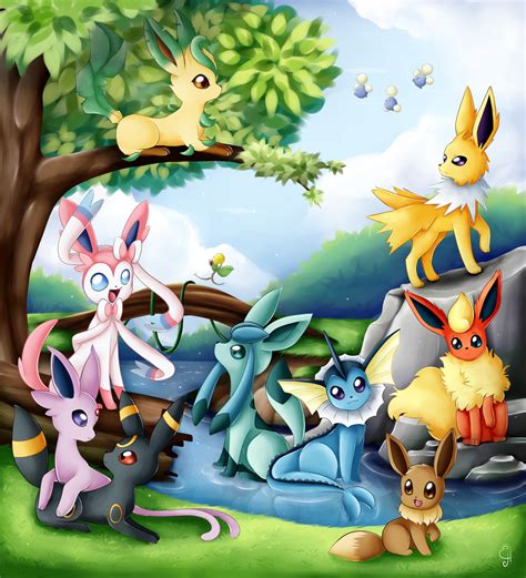 Eeveelutions By Exceru Hensggott Deviantart Com On Deviantart Leafeon Vaporeon Eevee