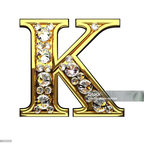 K Isolated Golden Letters With Diamonds On White Stok Fotoğraflar