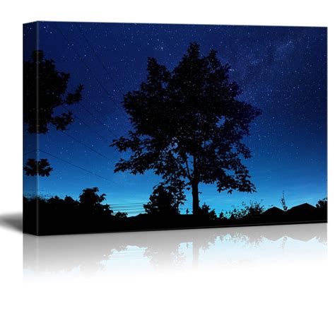Wall26 Canvas Print Wall Art Tree And Village Under The Starry Night