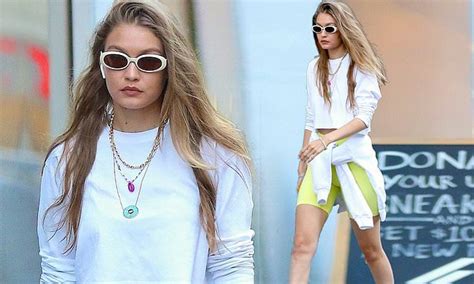 Gigi Hadid Hints At Sculpted Midriff In Athletic Gear While Pounding The Pavement In Nyc