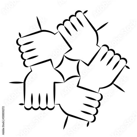 Vector Illustration Of Five Human Hands Holding Eachother For