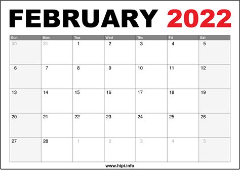 2022 February Calendar Us Printable