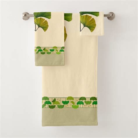 Arts And Crafts Geometric Ginkgo Leaves Bath Towel Set