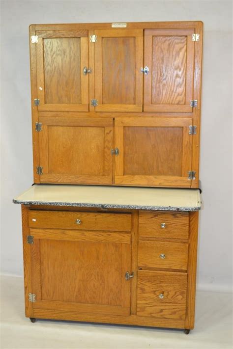 Amish pine wood corner cabinet hutch. Oak Hoosier Cabinet w/ White Enamel Top