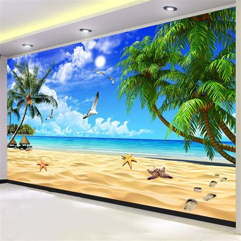 Custom 3d Mural Wallpaper Modern Beach Seaside Landscape Photo Wall