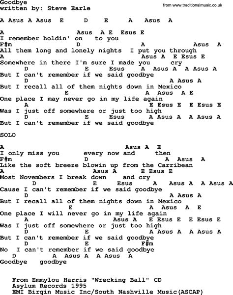 Emmylou Harris Song Goodbye Lyrics And Chords