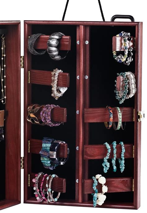 Portable Jewelry Case W 24 Hooks And 10 Bracelet Bars Velvet Interior