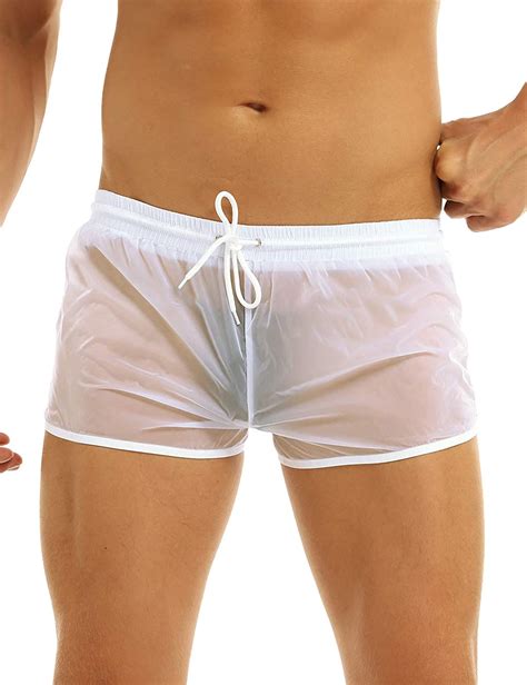 Oyolan Mens See Through Hot Pants Drawstring Quick Dry Swim Trunks Beach Shorts Briefs Underwear