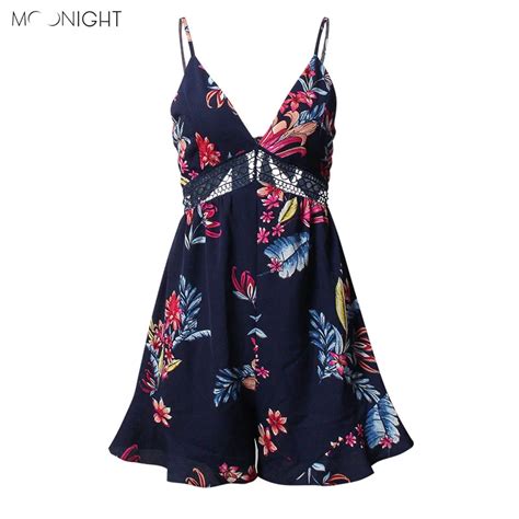 Moongihtsexy Women Jumpsuit Rompers Bohemian Floral Print Plunge