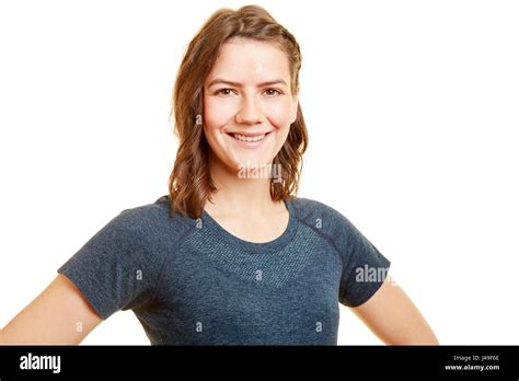 Portrait Of Young And Sporty Woman Smiling Happy Stock Photo Alamy