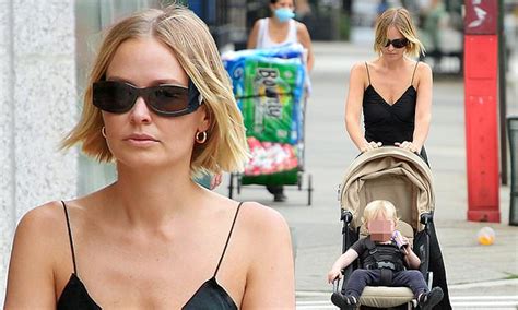 Braless Lara Bingle Looks Chic In A Black Slip Dress As She Steps Out In New York Daily Mail