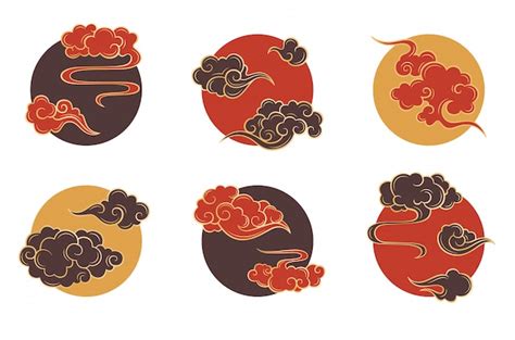 Premium Vector Asian Circle Cloud Set Traditional Cloudy Ornaments In Chinese Korean And
