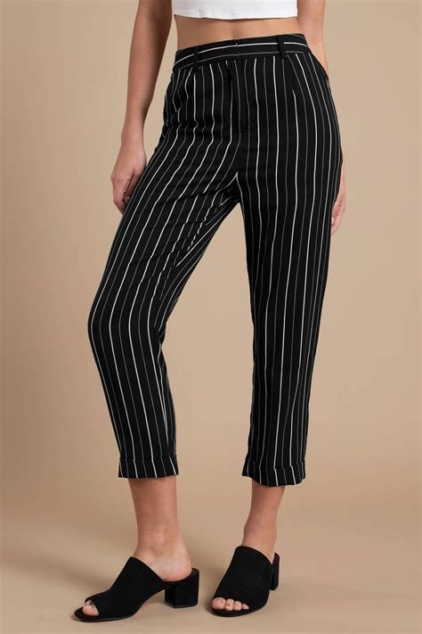 Black Pants Tapered Stripe Pants Black Pinstripe Capri Pants 34