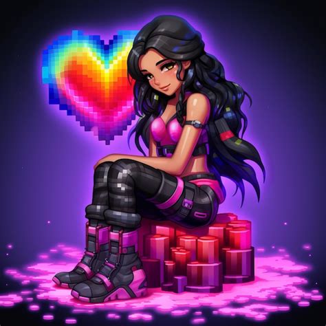Premium AI Image A Pixel Art Illustration Of A Girl Sitting On Top Of