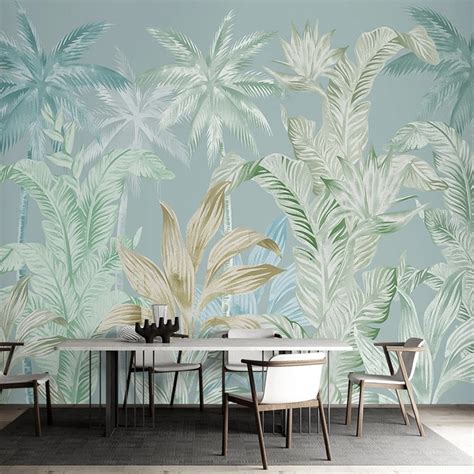 Custom Wallpaper Mural Tropical Plants Green Leaves Bvm Home