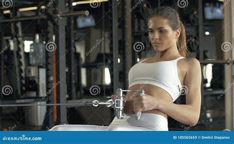Strong Woman Lifting Weights On Training Equipment In Fitness Club Stock Video Video Of