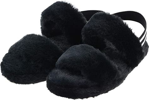 Fibure Womens Fuzzy Two Band Slippers With Back Strap Open Toe Fluffy
