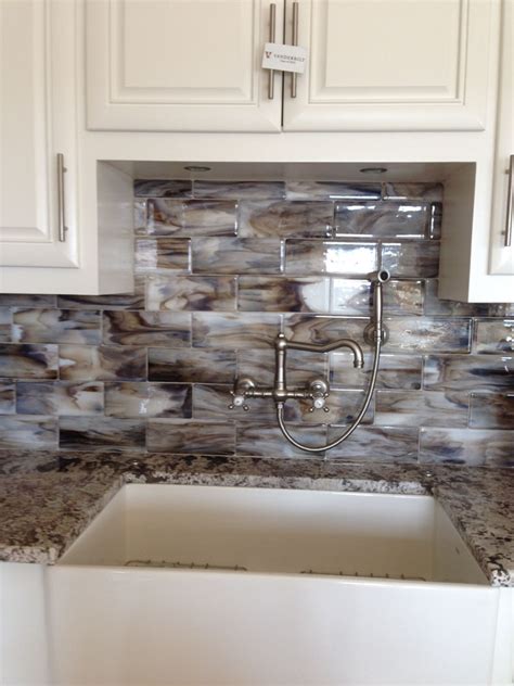 Fused Glass Streaky Brown Subway Tile For Kitchen