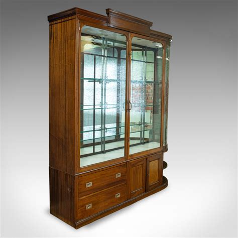 Large Antique Display Cabinet Mahogany Glass Retail Showcase Victo