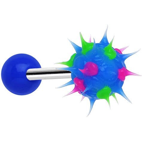 blue green pink neon silicone spike barbell tongue ring bodycandy