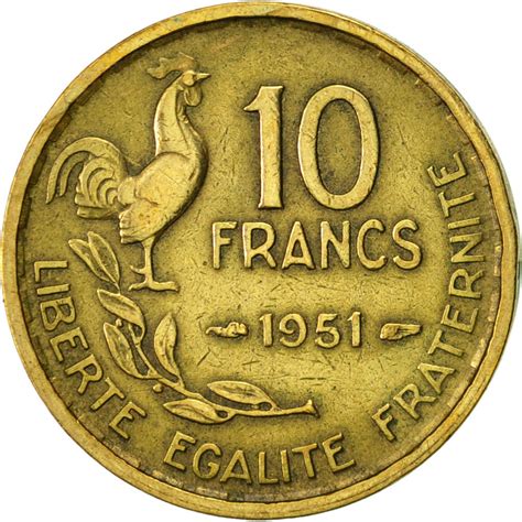 422320 France Guiraud 10 Francs 1951 Paris Ef40 45 Aluminum