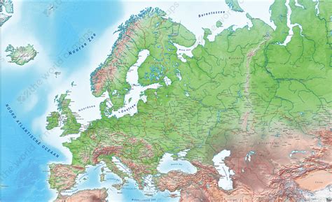 Digital Map Europe Physical 297 The World Of