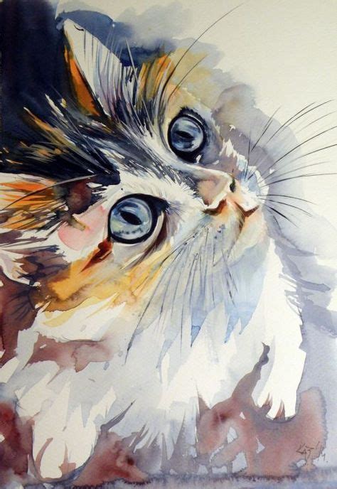 Little Cat 2014 Watercolour By Kovács Anna Brigitta Cat Painting