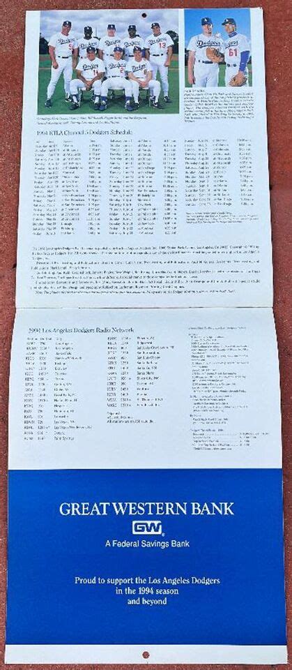1994 Los Angeles Dodgers Baseball Calendar Dodger Stadium Giveaway Ebay