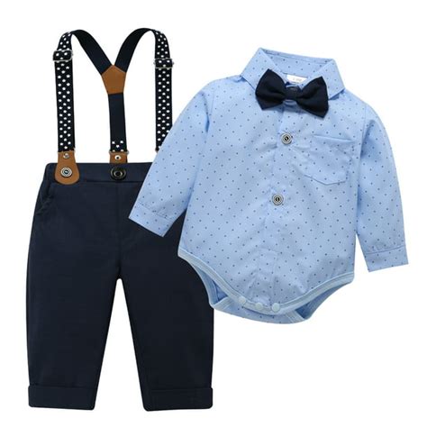 Baby Toddler Boy Formal Gentleman Suitsdress Short Shirt With Bowtie