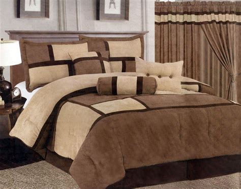 7-Piece Queen Size Comforter Set Micro Suede Brown Tan Bed-In-A-Bag #