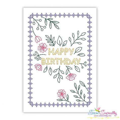 Cardstock Embroidery Design Pattern Happy Birthday Floral Greeting Card