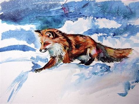 Red Fox In Snow By Kovacs Anna Brigitta Fox In Snow Fox Painting
