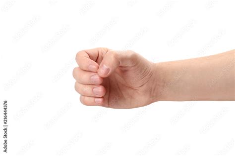 Male Hand Holding Something Isolated On White Background Stock Photo