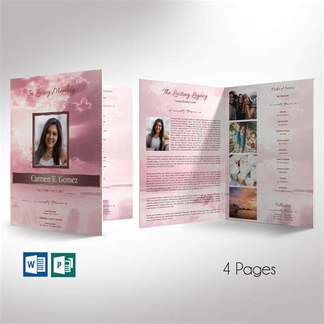 Pink Forever Funeral Program Large Word Publisher Template 4 Etsy
