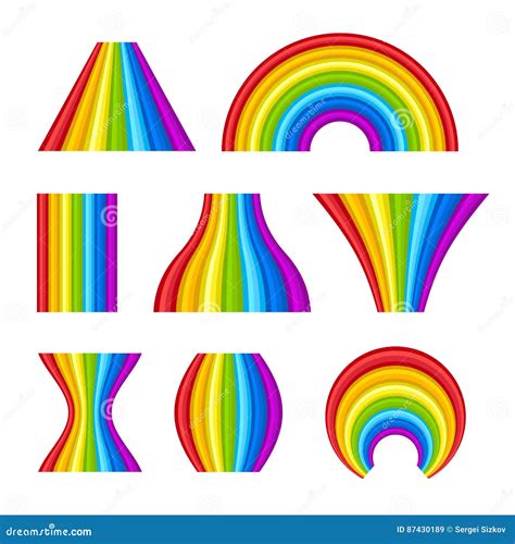 Different Shape Of Rainbows Set On White Background Vector Stock