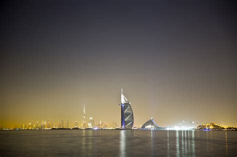 Night Lights And Skyline In Dubai United Arab Emirates