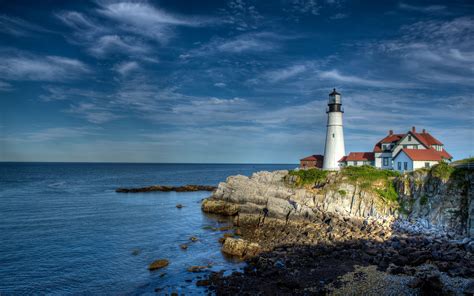 Sea Lighthouse Hdr Cape Elizabeth Wallpapers Hd
