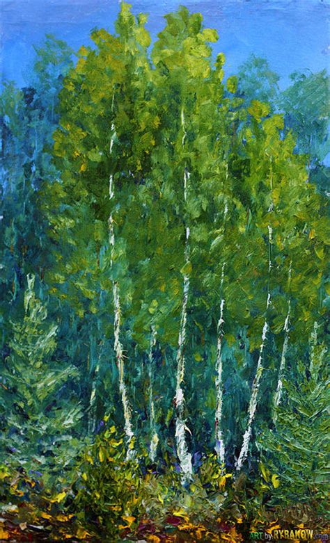 Painting Palette Knife Glade Of Beautiful Trees In The Forest Forest Landscape Oil Palette Knife