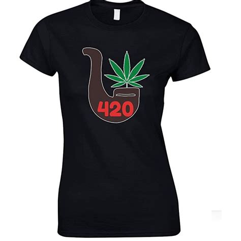 Funny T Shirts Weed 420 Pipe Novelty Ladies T Shirt