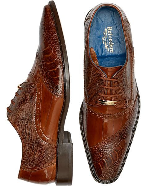 Belvedere Nino Ostrich And Eel Cap Toe Oxfords Antique Camel Mens