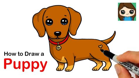 How To Draw A Dachshund Puppy Dog Easy Teaching Drawing For Kids Easy