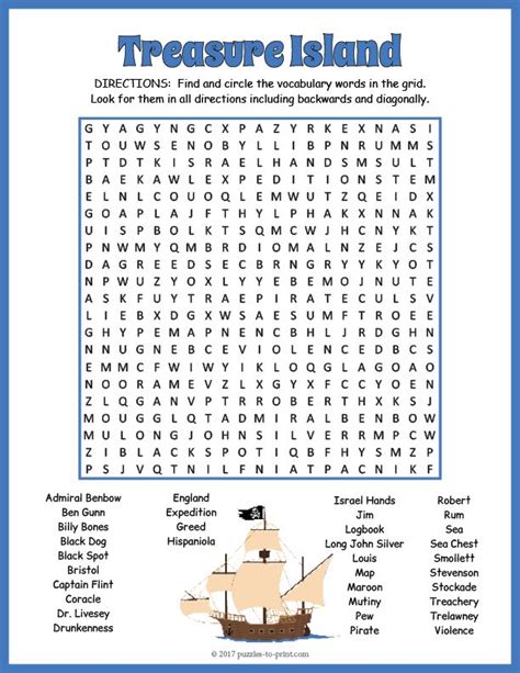 Treasure Island Novel Study Word Search Puzzle Worksheet Activity