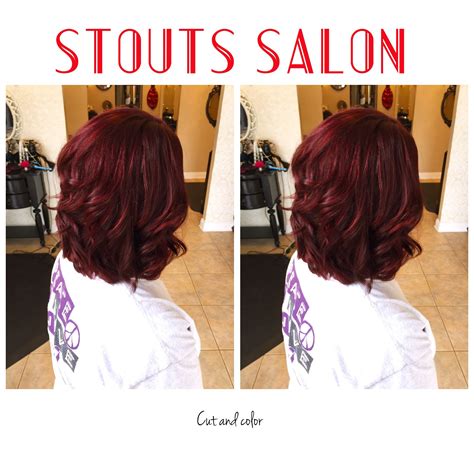 Red Hair Color Red Violet Short Hair Curled With Layers At Stouts Salon