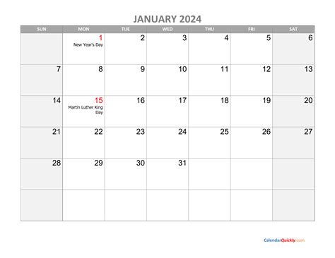 January Calendar 2024 With Holidays Calendar Quickly