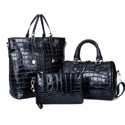 3pcs Alligator Crocodile Pattern Women Leather Handbags Famous Brand