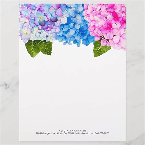 Elegant Floral Hydrangeas Add Name Contact Letterhead Zazzle