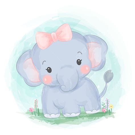 Watercolor Baby Elephant Vector Art Png Cute Baby Girl Elephant
